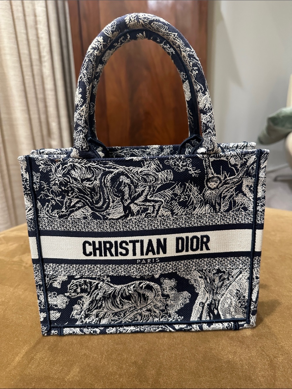 Christian Dior Small Book Tote - Blue & Ecru Toile Embroidery